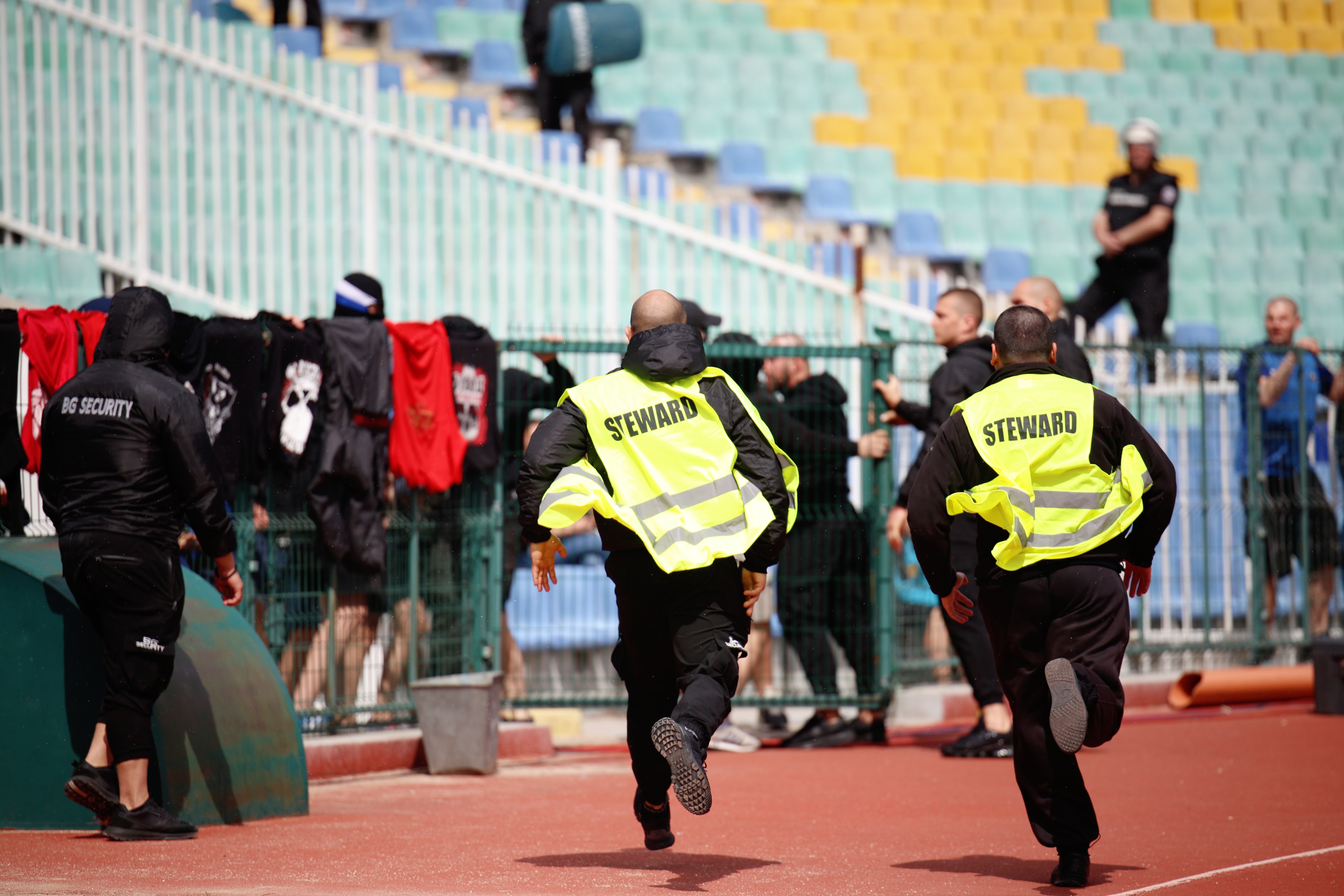 Flare rockets fire between sectors G and A of the derby, a Levski fan was taken away in an ambulance at the. Bulgarian National Stadium
