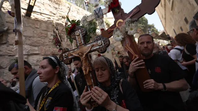 Thousands of pilgrims walked the "Way of the Cross" in Jerusalem